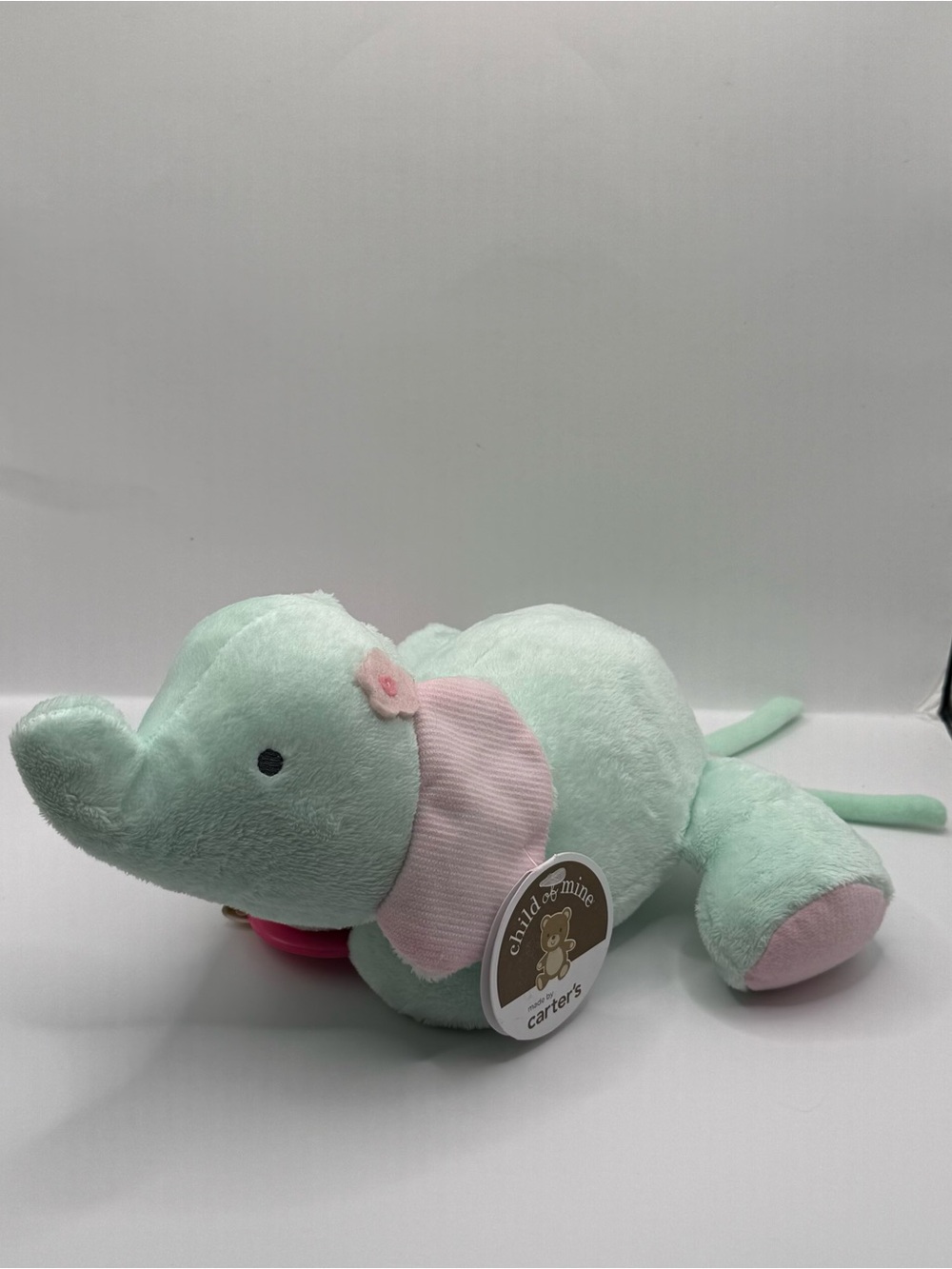 Child of Mine By Carters Green and Pink Plush Elephant Crib Toy Stuffed Animal